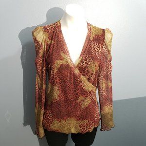 Just Living Stretch Wrap Mesh Blouse Leopard Print